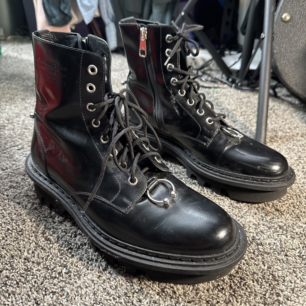 2017 Neil Barrett Leather Pierced Punk Boots Size 40 Black